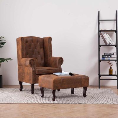 vidaXL Kreslo v štýle chesterfield z umelej kože s podnožkou hnedé
