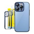 Baseus Glitter Priehľadné puzdro a sada tvrdeného skla pre iPhone 14 Pro (modrá)