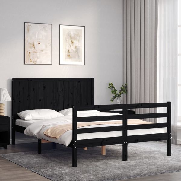 vidaXL Posteľný rám s čelom čierny 120x200 cm masívne drevo