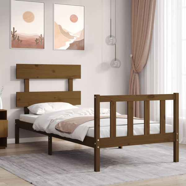 vidaXL Rám postele s čelom medovohnedý 100x200 cm masívne drevo