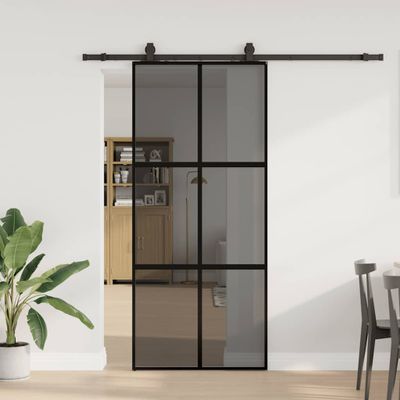 vidaXL Posuvné dvere s kovaním čierne 90x205 cm tvrdené sklo