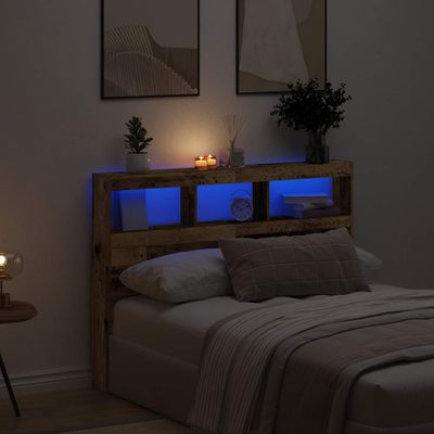 vidaXL Skrinka na čelo postele s LED staré drveo 140x17x102 cm