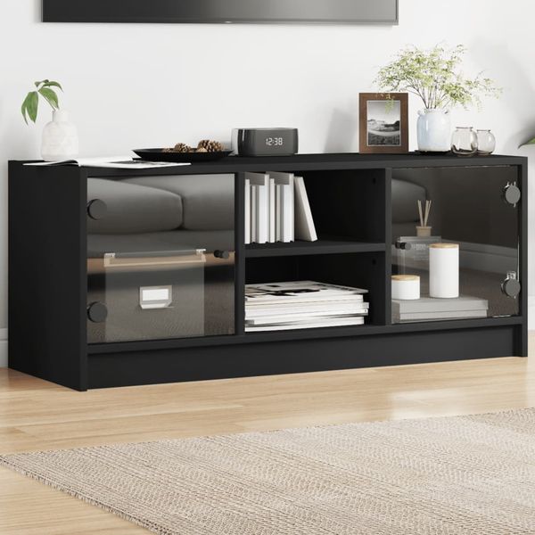 vidaXL TV skrinka so sklenenými dvierkami čierna 102x37x42 cm