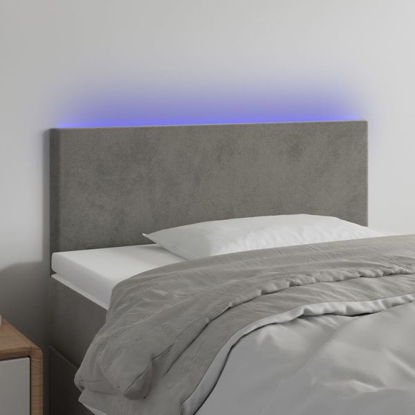 vidaXL Čelo postele s LED bledosivé 100x5x78/88 cm zamat