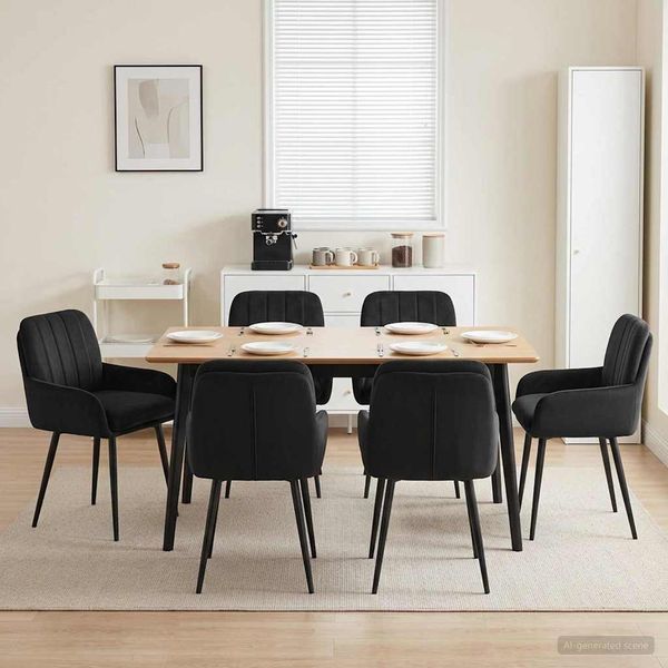 vidaXL Jedálenské stoličky 6 ks Zamat Čierna 59 x 59,5 x 90 cm