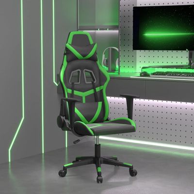 vidaXL Masážna herná stolička čierna a zelená umelá koža