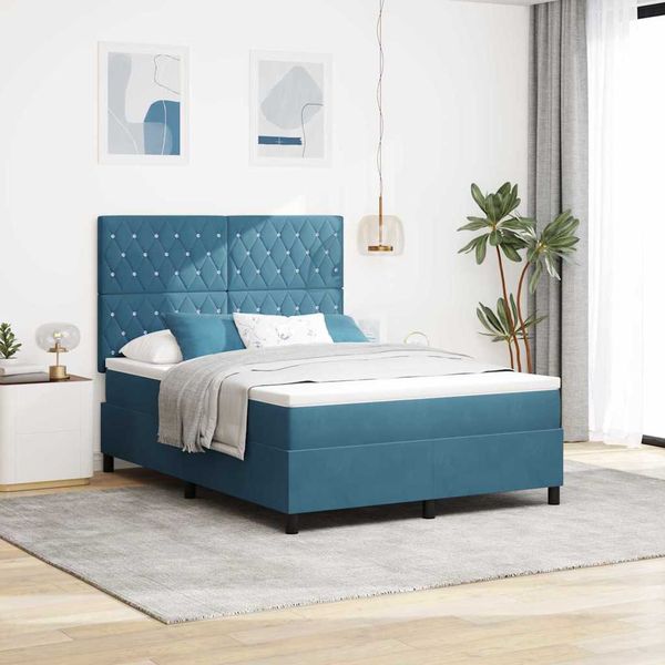 vidaXL Posteľ s pružinovým rámom Tmavomodrá 160 x 200 cm Zamat