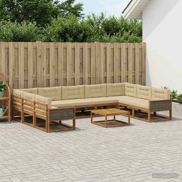 vidaXL Záhradná súprava gaučov s vankúšom 10 pcs Prírodná a béžová