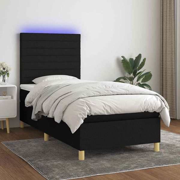 vidaXL Posteľ boxsping s matracom a LED čierna 80x200 cm látka