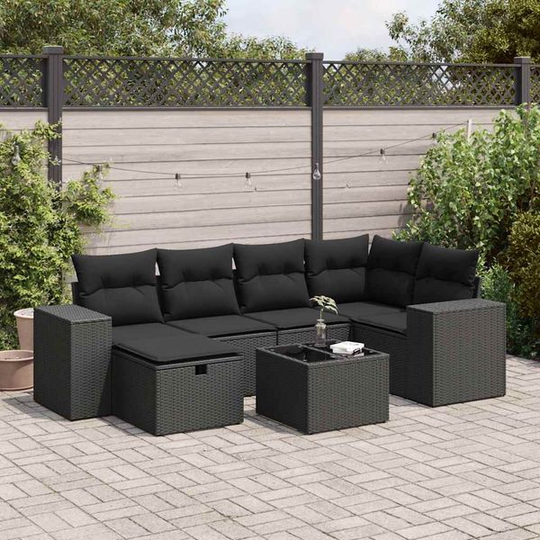 vidaXL 7-dielna záhradná súprava pohoviek s vankúšmi čierna polyratan