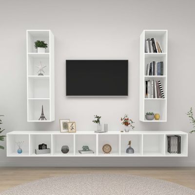vidaXL Nástenné TV skrinky 4 ks, biele, kompozitné drevo