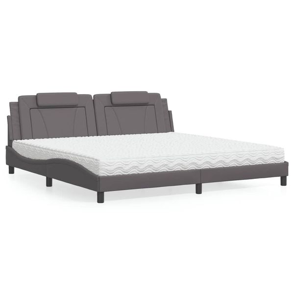vidaXL Posteľ Viana s matracom sivá 200x200 cm umelá koža