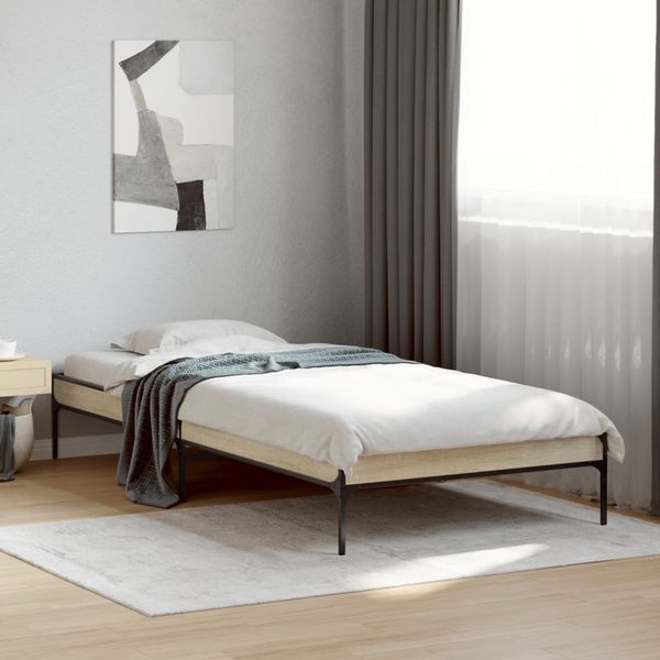 vidaXL Posteľný rám dub sonoma 90x190 cm kompozitné drevo a kov