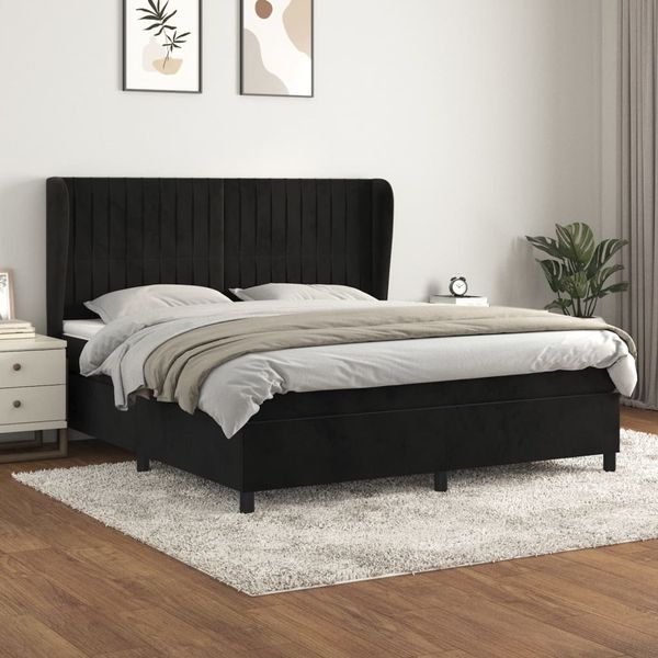 vidaXL Posteľný rám boxspring s matracom čierny 160x200 cm zamat