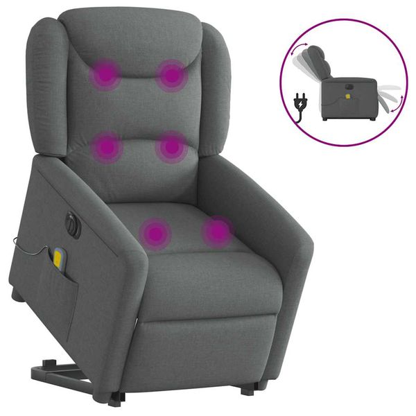 vidaXL Zdvíhacie a sklápacie elektrické masážne kreslo tmavosivé látka
