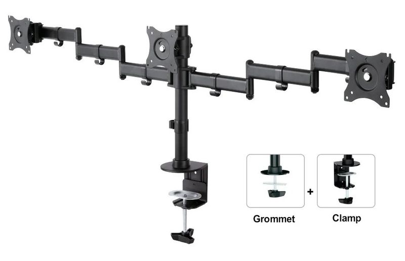 Neomounts Select NM-D135D3BLACK/Držák displeje/na stůl/10-27"/svorka+průchodka/VESA 100X100/nosn.3x 8kg/3 displeje/čern Držák, VESA, stolní, pro 3 ploché monitory, úhloprícka 10"-27", náklon, otácení, rotace, nosnost 24kg, cerný