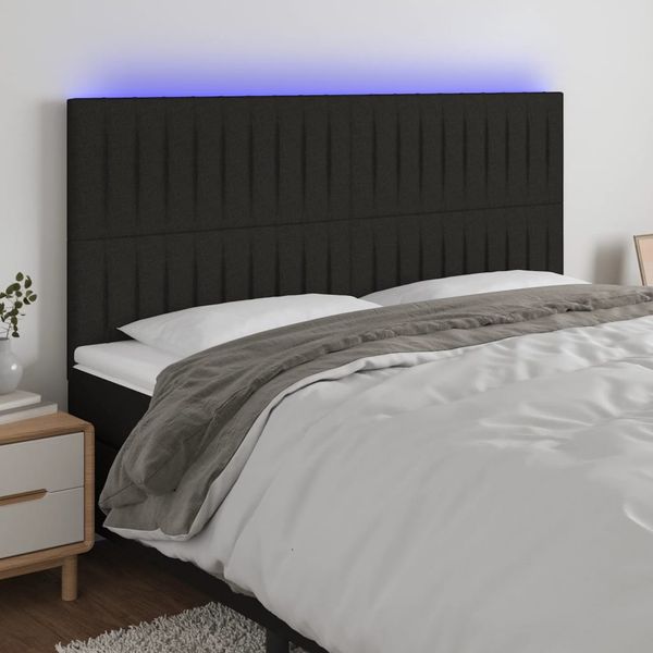 vidaXL Čelo postele s LED čierne 200x5x118/128 cm látka
