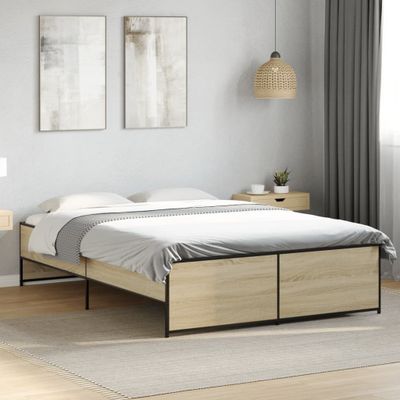 vidaXL Posteľný rám dub sonoma 135x190 cm kompozitné drevo a kov