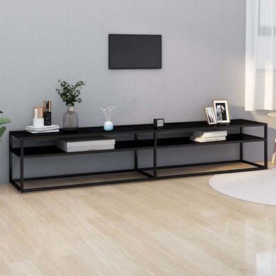 vidaXL TV stolík čierny 220x40x40,5 cm tvrdené sklo