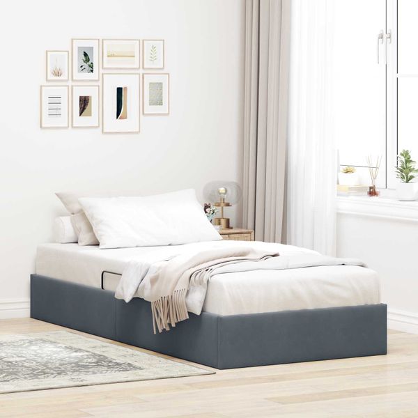 vidaXL Otomanový posteľný rám s úložiskom Tmavosivá 90 x 190 cm Zamat