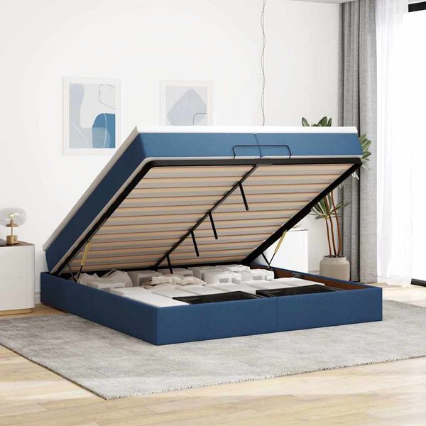 vidaXL Osmanský rám postele s matracmi modrá 200x200 cm látka