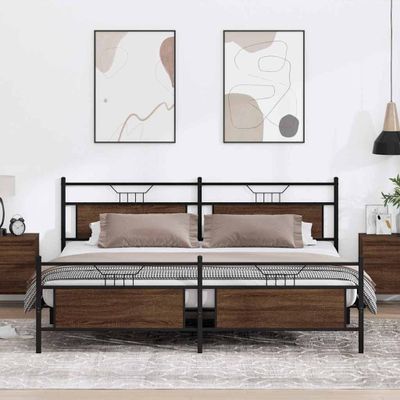 vidaXL Kovový posteľný rám bez matraca hnedý dub 200x200 cm