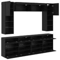 vidaXL Sada nástenného kabinetu na TV s LED Nástenný 6 pcs Čierny Dub