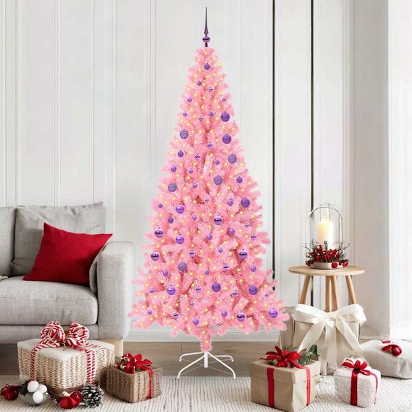 vidaXL Vianočný stromček s 300 LED-i so stojanom Ružová 180 cm PVC