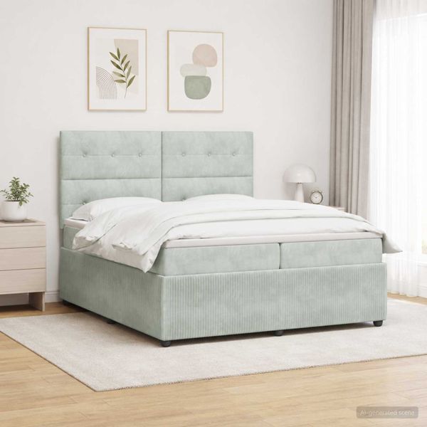 vidaXL LED boxspring posteľ s matracom Svetlosivá 200 x 200 cm Zamat