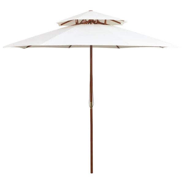 vidaXL Dvojitý slnečník 270x270 cm, drevená tyč, krémovo biely