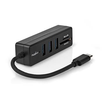 Nedis CCGB61250BK01 - USB hub| USB-A Zástrčka | 3x USB A Zásuvka | 5 Portov | USB 3.2 Gen 1 | Napájanie z USB | 5 Gbps | USB Hub, externý, 3× USB 3.0, čítačka SD a microSD kariet, rozhranie USB 3.0, čierny