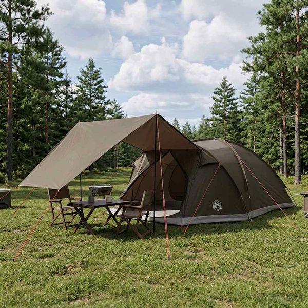 vidaXL Stan chata so strechou Hnedo šedá Pre 8 osôb Polyester a oceľ