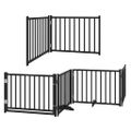 vidaXL Brána pre psa dvere sklad. 8-panel. čierna 640cm topoľové drevo