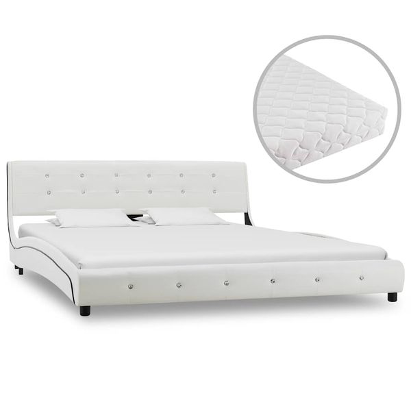vidaXL Posteľ s matracom biela 160x200 cm umelá koža
