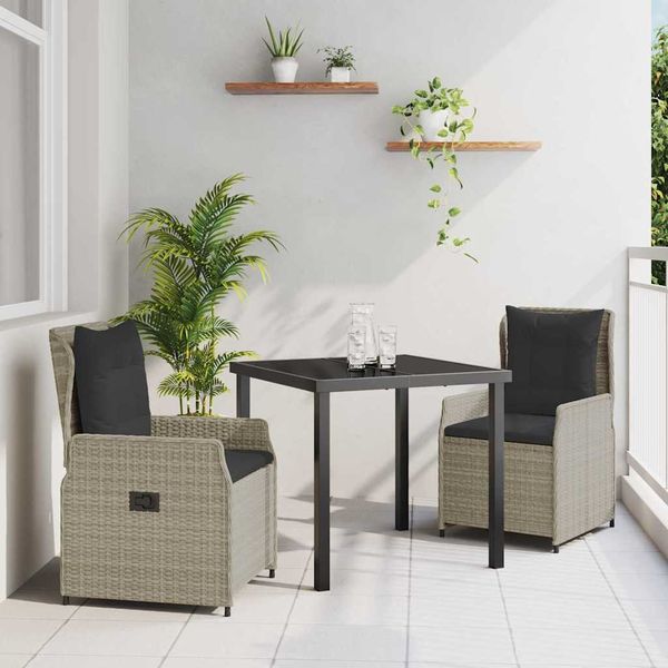 vidaXL Záhradný jedálenský set 3 pcs Svetlosivá polyratan