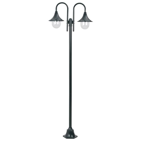 vidaXL Záhradná stĺpová lampa E27 220 cm hliník 2-lampáše tmavozelená