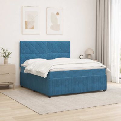 vidaXL LED boxspring posteľ s matracom Modrá 200 x 200 cm Zamat