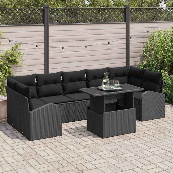 vidaXL Súprava záhradných pohoviek s vankúšom 8 pcs Čierna Poly Ratan