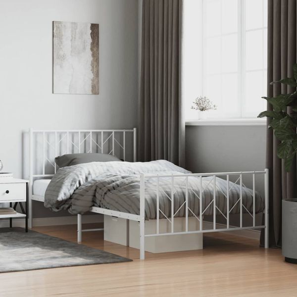 vidaXL Kovový rám postele s predným a zadným čelom biely 107x203 cm