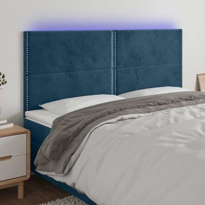 vidaXL Čelo postele s LED tmavomodré 160x5x118/128 cm zamat