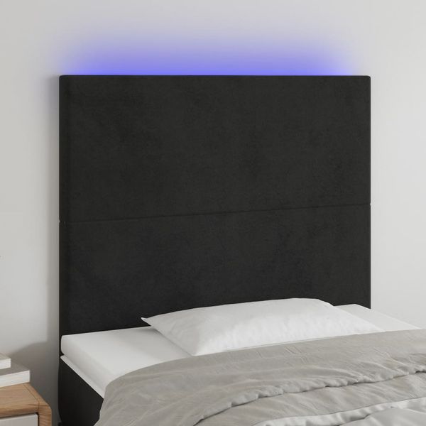 vidaXL Čelo postele s LED čierne 90x5x118/128 cm zamat