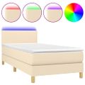 vidaXL Posteľ boxsping s matracom a LED krémová 90x190 cm látka