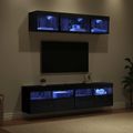 vidaXL TV nástenné jednotky s LED 5 ks Čierny dub Kompozitné drevo