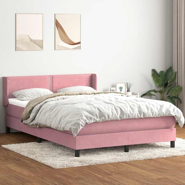 vidaXL Posteľný rám boxsping s matracom ružový 160x210 cm zamat