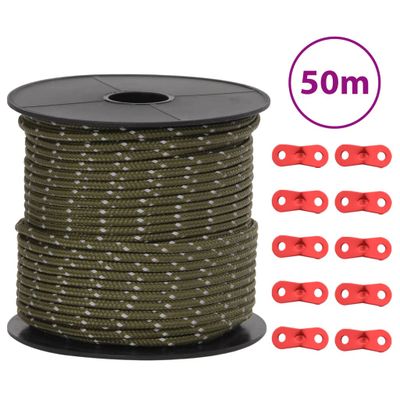 vidaXL Stanové lano s reflexnými pásikmi a napinákmi 50 m 4 mm