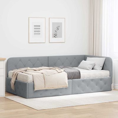 vidaXL Rohový rám postele Svetlosivá 90 x 200 cm látka