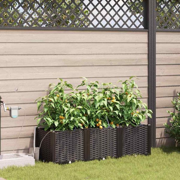 vidaXL Záhradný kvetináč 3 pcs Hnedá 120 x 40 x 37,5 cm Plast