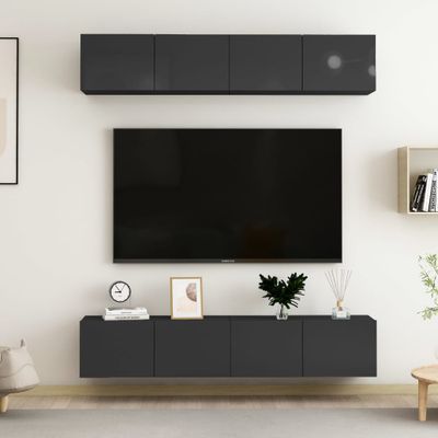 vidaXL 4-dielna súprava TV skriniek lesklá čierna 80x30x30 cm drevotrieska