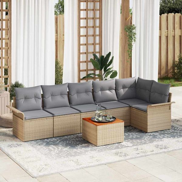 vidaXL Súprava záhradných pohoviek 7 pcs Beige a svetlo šedá polyratan