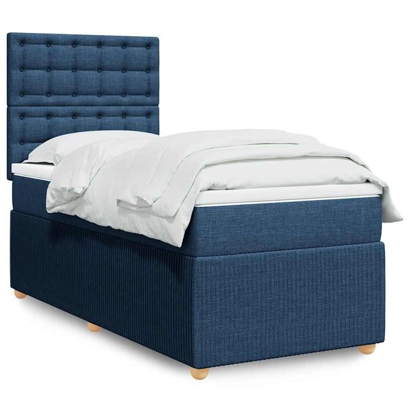 vidaXL Posteľný rám boxspring s matracom modrý 90x200 cm látka